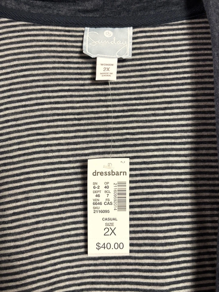 Womens Dressbarn Open Front Cardigan Size 2X Blue Knit Casual New - Image 4 of 4