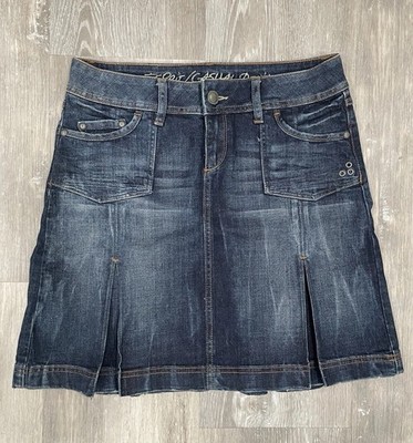 Esprit Denim Mini Skirt Women 28 Blue Y2K Low Rise Pleated Festival Grommet
