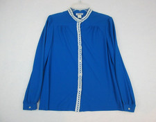 Flutterbye ILGWU VTG Blue Blouse Women's 8 Polyester Made in USA Lace Edge