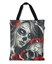 Liquorbrand Eternal Bliss Sugar Skull Tattoo Woman  Rose Tote Bag 17 x 18"