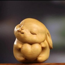 NetsukeSoothing Rabbit! Wood Clasp Traditional Carving Antique Collectible