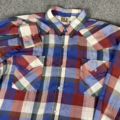Vintage Ely Cattleman Mens Western Pearl Snap Plaid Shirt XL Rodeo Cowboy 90s