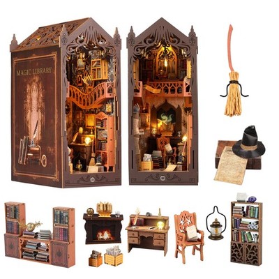 Book Nook Kit,DIY Miniature House Kit,Dollhouse Booknook with Dust Cover & LE...