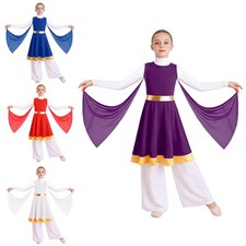 Kids Girls Dress Performance Costume Lyrical Robe Competitions Praise Cosplay