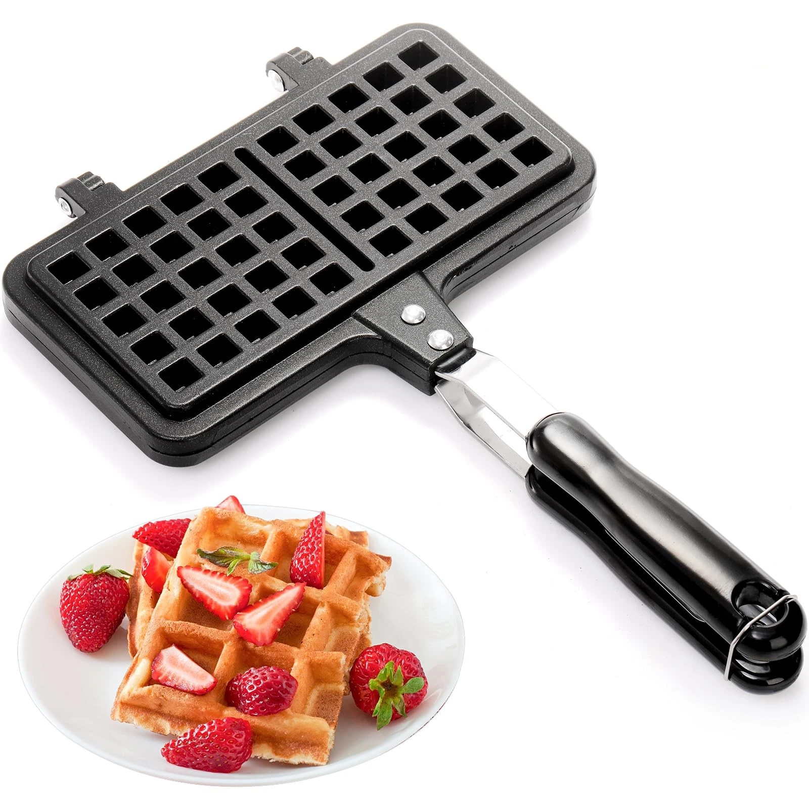 StoveTop Waffle Maker 8" Non-Stick Aluminum Pan - Easy to Clean Breakfast