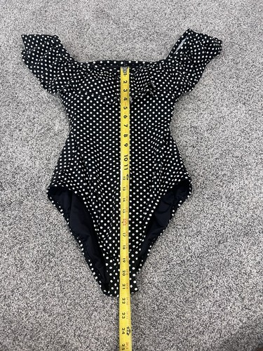 Neu mit Etikett! J.Crew schwarz weiß gepunktet Rüschen Top Ausschnitt Rücken Badeanzug Größe US 10 - Bild 5 von 12