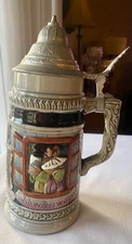Vintage Rothenburg ob der Tauber Gray Ceramic Lidded Beer Stein. West Germany.