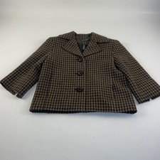 RALPH LAUREN Wool blend Houndstooth Cropped Brown Blazer 4