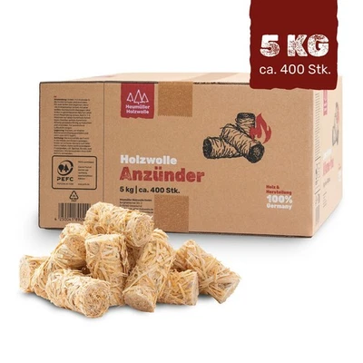 HEUMÜLLER HOLZWOLLE Holzwolle Anzünder 5 kg ca. 400 Stück Kaminanzünder Anzündwolle Ofenanzünder