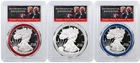 Set Of 3 2017 $1 Silver American Eagle Trump Pence Red White Blue PCGS PR70 DCAM