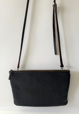 Authentic MCM Klara MD Monogram Logo Black Leather Pouch Crossbody