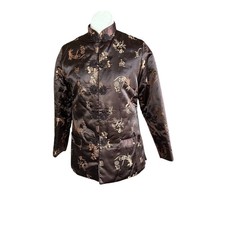 Vintage Chinese Tang Jacket Brown Gold Brocade Puffer Quilted