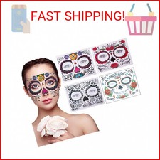 4 Pack Day of the Dead Sugar Skull Face Temporary Tattoo Halloween Makeup Tattoo