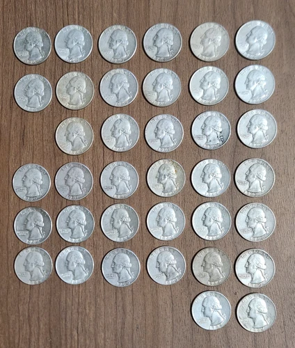 Lot of 37,  1960 - 1964 Washington Quarters 90% Silver, G+ - VG+, See Pics