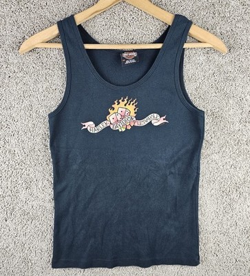 Vtg Harley Las Vegas Let Em Roll Flaming Dice Tank Top 2005 De-Lux Size 2X USA