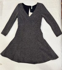 NWT Free People Heartstopper Tweed Mini Dress Black V-Neck 3/4 Sleeve Size M
