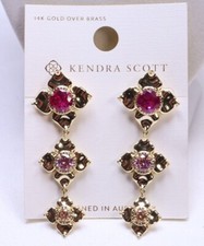 Kendra Scott Lily Mix 14K Gold Over Brass Statement Earrings in Pink $60 New