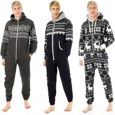 Mens Unisex Hooded Onesie0 Adult Non Footed OnePiece Jumpsuit Pajamas Loungewear