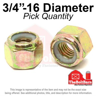 3/4''-16 Grade 8 Nylon Insert Hex Lock Nut Zinc Yellow FINE Nylok (Pick Quantity)