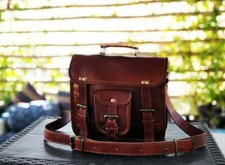Vintage Leather Men's Handmade Brown Laptop Shoulder Satchel Messenger New Bag