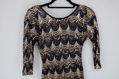 gold sequin tunic dress Unsigned Gold Sequin Tunic Mini Dress 1960s Style