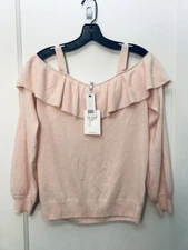 JOIE DELBIN  COLD SHOULDER RUFFLED CASHMERE SWEATER PINK SAND NWT SIZE S $288.00
