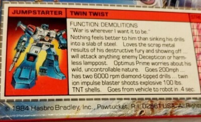 VINTAGE 1984 TRANSFORMERS JUMPSTARTER TWIN TWIST with Original Box 