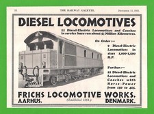 Vintage Advert Dec 1931 - Frichs of Aarhus Denmark - Diesel Railway Locomotives