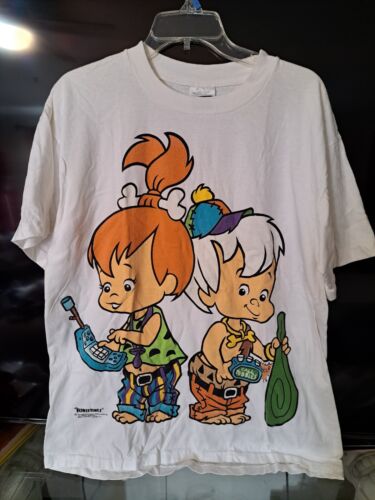 Vintage 1993 Flintstones Pebbles Bam Bam XL T Shirt Tultex Wireless Phone  - Picture 1 of 4