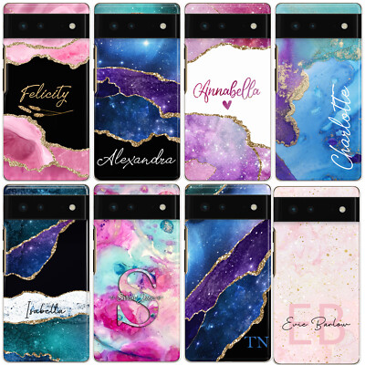 Personalisierte Handy-Hülle Initiale für Pixel 6/5/4/3 Marmor Galaxy Stern Hartschale