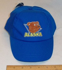 KIDS EMBROIDERED BALL CAP-BLUE W/ALASKA APPLIQUE BEAR CUB-ADJUSTBLE PLASTIC BACK