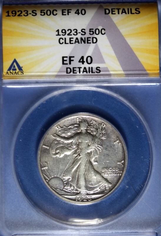 1923 - S ANACS EF40 DETAILS CLEANED WALKING LIBERTY HALF DOLLAR!!  #B49772