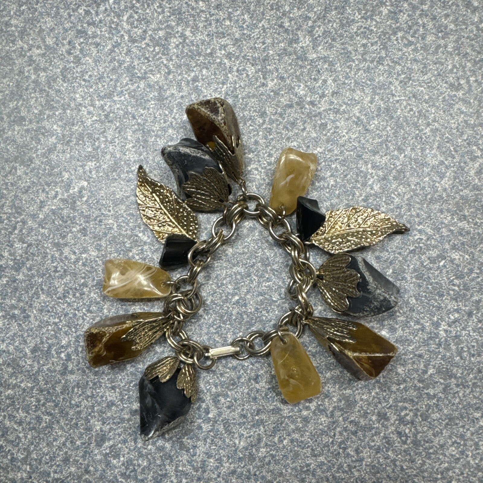 Vintage Bracelet - Rustic Leaf Pattern W Rocks - image 1