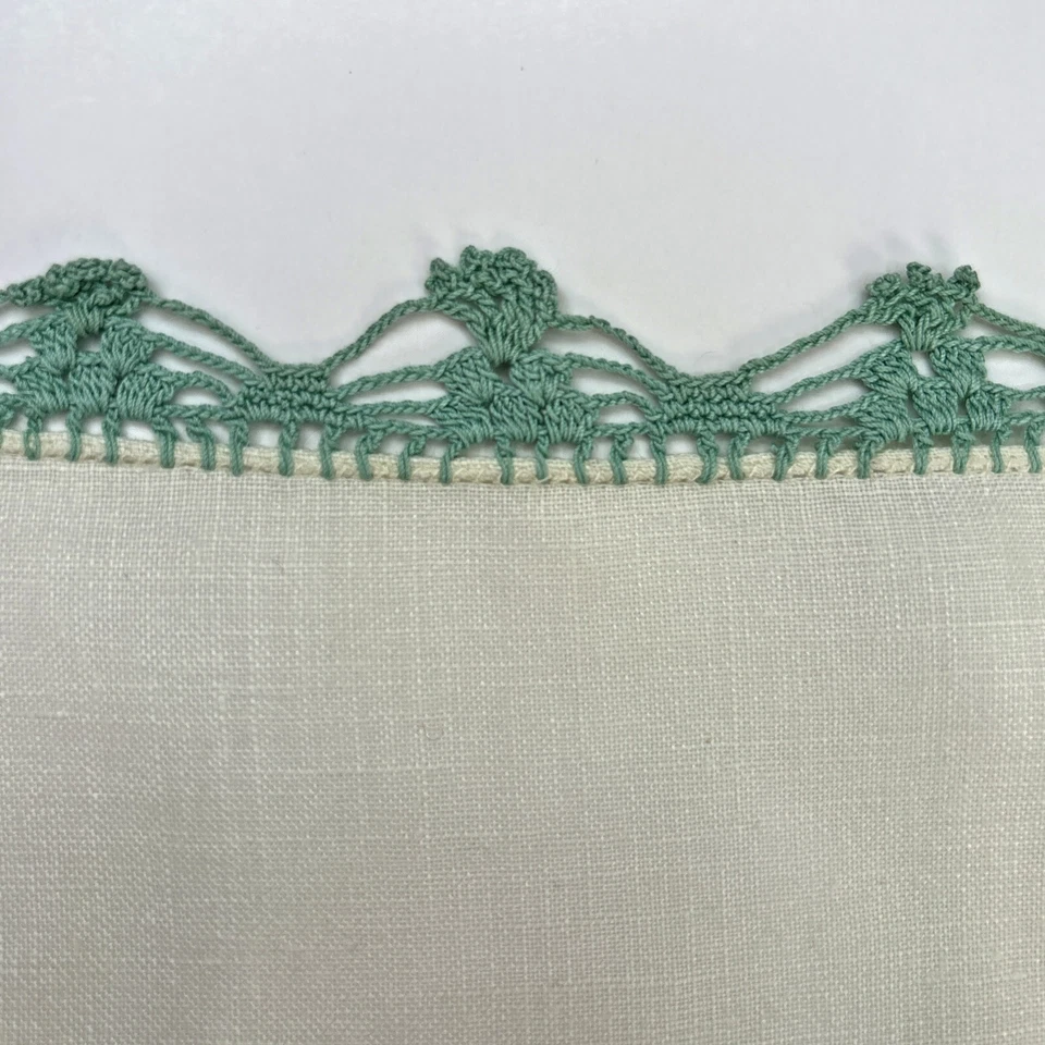 Green Linen Bridesmaid Crochet Lace Handkerchief Wedding Cottage Core Vintage - Image 3 of 4