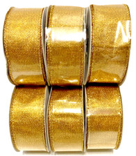 Wired Ribbon Gold Metallic Satin Sheer 10 Yards x 1.5" Holiday Wreath LOT OF 6