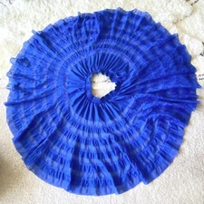 Vintage 70s Royal Blue Full Circle Lace Skirt Prairie Square Dance Sheer Women L