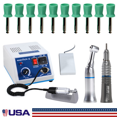 Marathon Micromotor 35K RPM Contra Angle Straight Handpiece Green Cups Dental