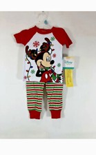 Disney Baby Mickey Holiday Graphic Top Stripped Bottom Size 9M 2Piece Pajamas