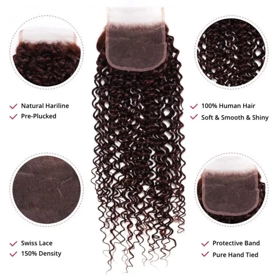 UNICE Paquetes Rizados Indios Marrón Rojizo con Cierre de Encaje Trama Tejido Cabello Humano Foto 4 de 4