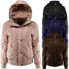 Women's Soft Warm Quilted Padding Puffer Jacket Removable Hoodie S M L