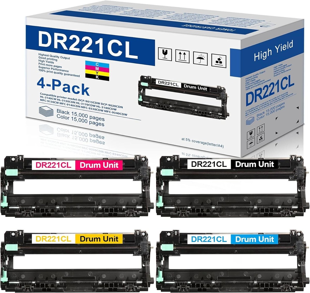 DR221CL Drum Unit, 15,000 Page-Yield, Black/Cyan/Magenta/Yellow DR221CL Drum Unit, 15,000 Page-Yield, Black/Cyan/Magenta/Yellow