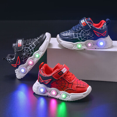 Kids Boys LED Spiderman Shoes Children Sneakers Flashing Light Up Trainers  Gift
