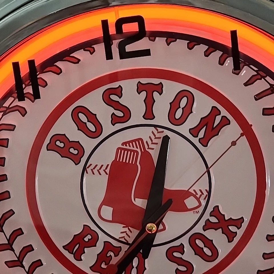 18" Boston Red Sox Chrome Neon Red Clock w/ Power Cord - EUC -Fast Shippping - Image 2 of 4