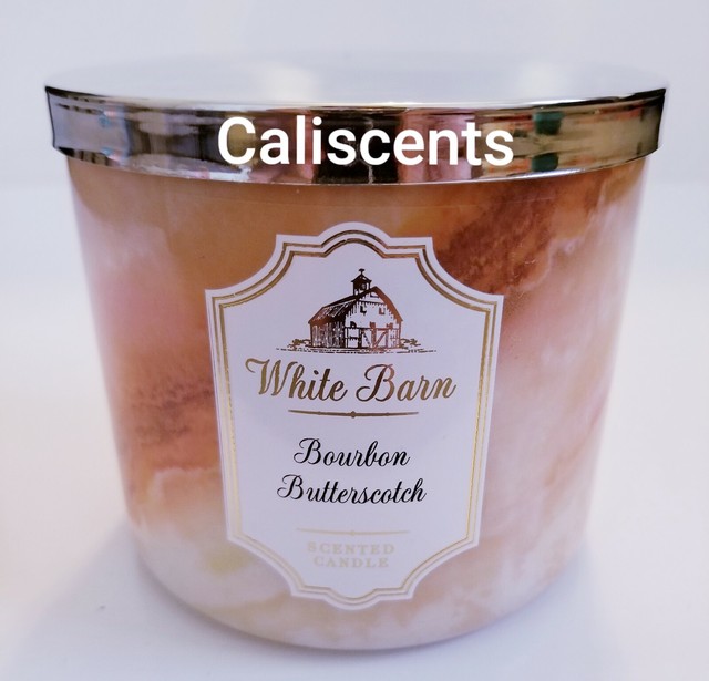 BATH & BODY WORKS WHITE BARN BOURBON & BUTTERSCOTCH CANDLE 3 WICK LG14