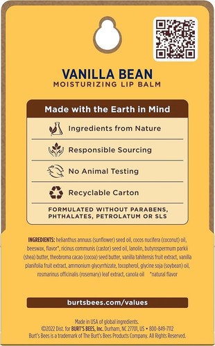 Burt's Bees Vanilla Bean Moisturizing Lip Balm 0.15oz - Pack of 2 - Picture 10 of 10