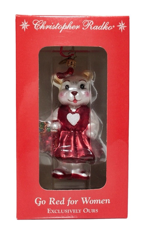CHRISTOPHER RADKO "Go Red For Women" Glass Bear Christmas Ornament NIB