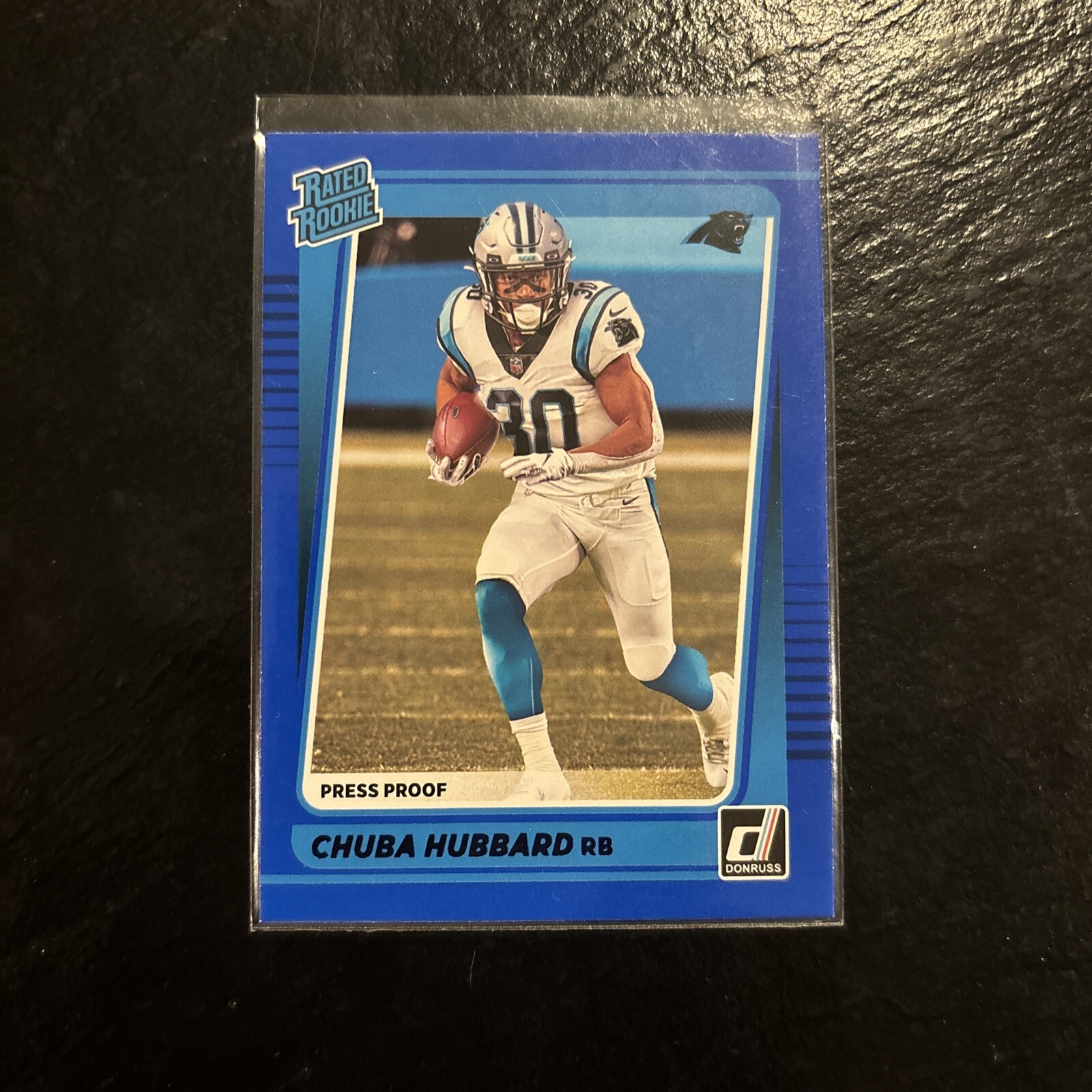 2021 Donruss Rated Rookie Blue Press Proof Chuba Hubbard COLOR MATCH #287