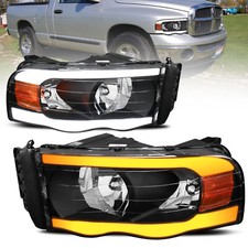 2x Headlights W Led Tube For 2002-2005 Dodge Ram 1500 2003-2005 2500 3500 Lhrh