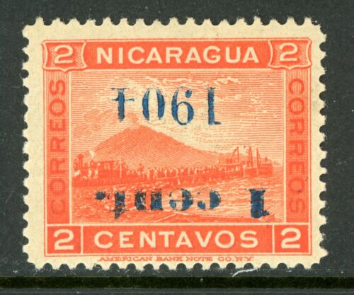 Nicaragua 1904 Momotombo 1¢ on 2¢ (Blue SC) Inverted Max # 200Ra MNH Y875 - Afbeelding 1 van 2