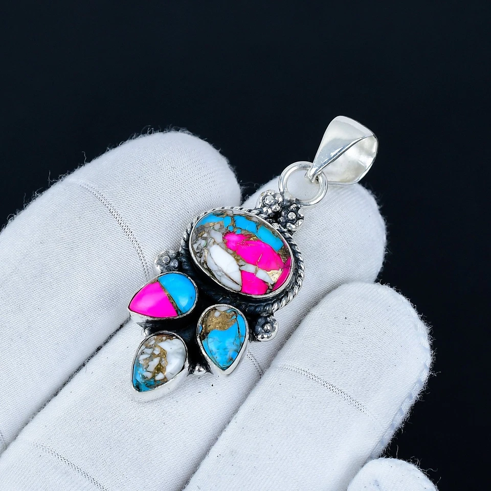 Baumwolle Candy Türkis Edelstein Anhänger 925 Sterlingsilber Schmuck Für " Mom " - Bild 3 von 4